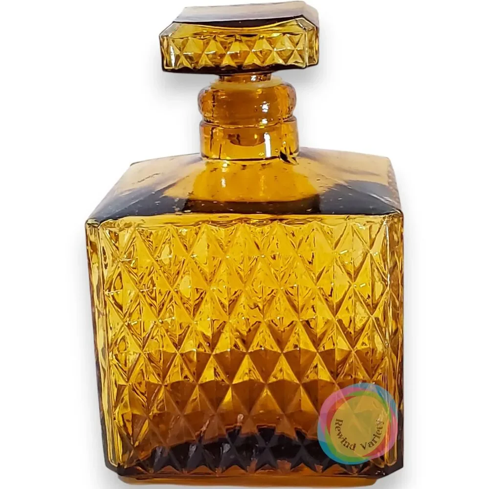 Vintage Mid Century Amber Glass Diamond Decanter Set Taiwan